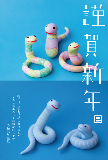 2色の蛇の写真デザイン年賀状