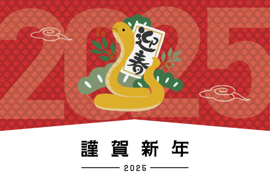 市松模様に蛇　おしゃれな巳年年賀状