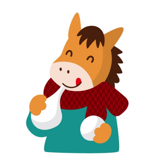 お餅を食べる馬