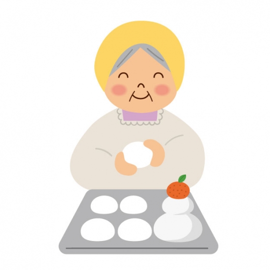 お餅をつくるお婆さん