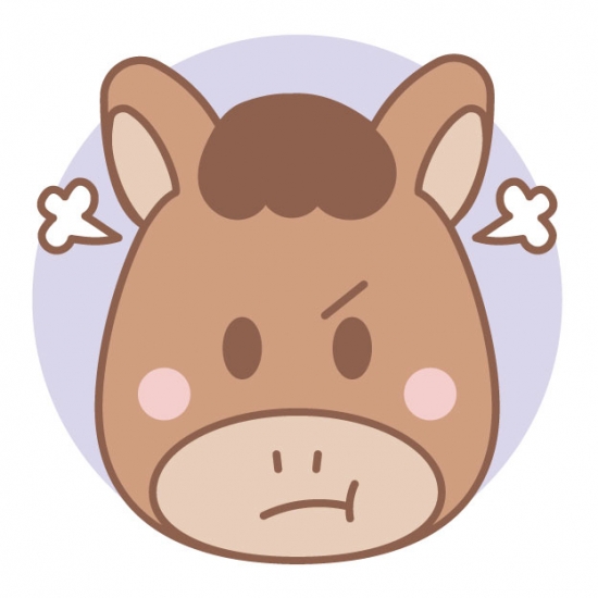 怒った表情の黒い馬