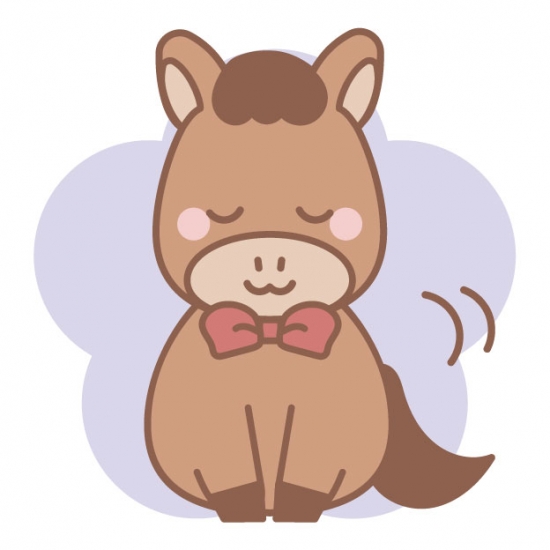 お辞儀をする茶色の馬