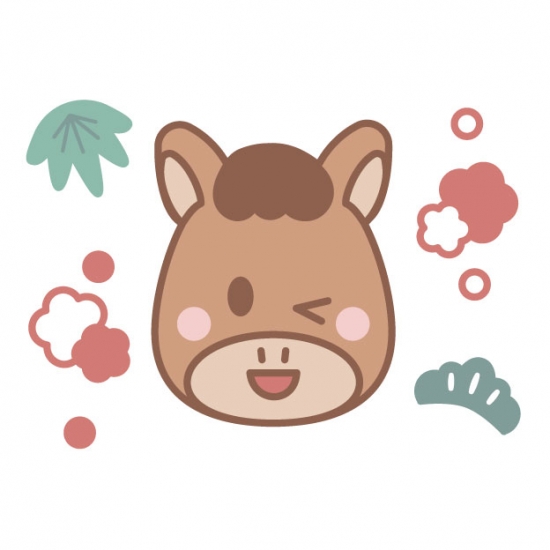 松竹梅と茶色の馬