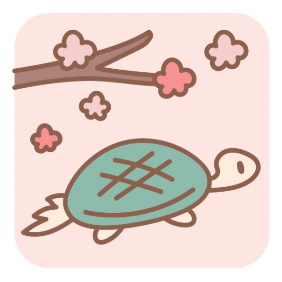 亀と梅の花