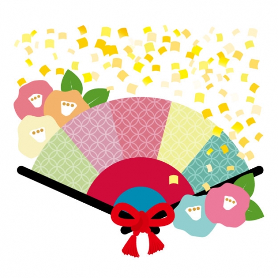 年賀状 扇子 椿