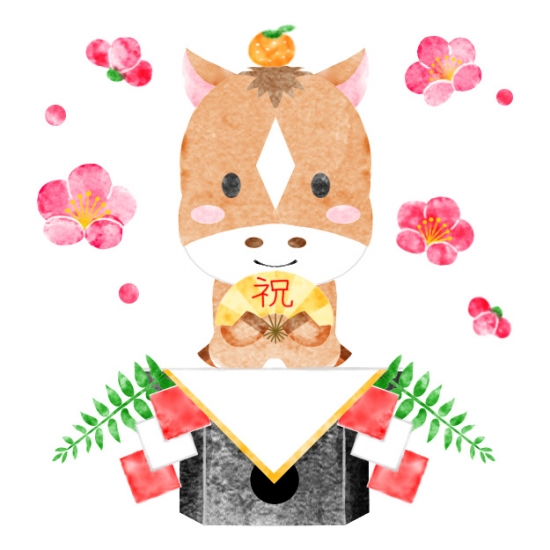 華やかな鏡餅風の干支の馬