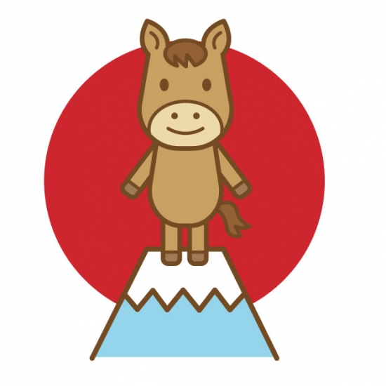 午、初日の出、富士山