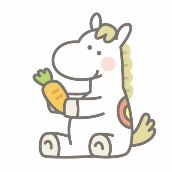 人参を食べる馬　白馬