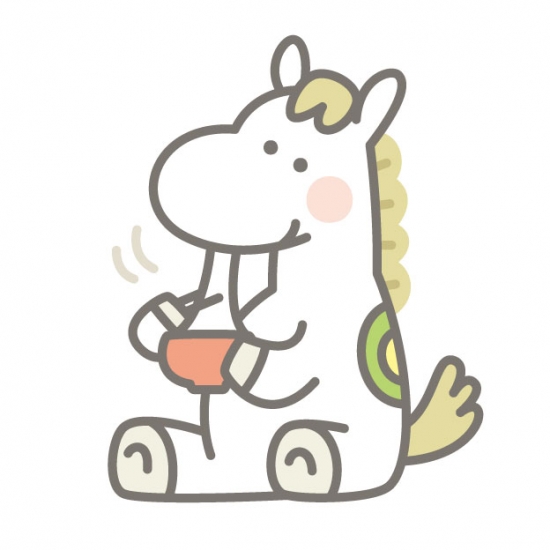 お雑煮を食べる馬　白馬