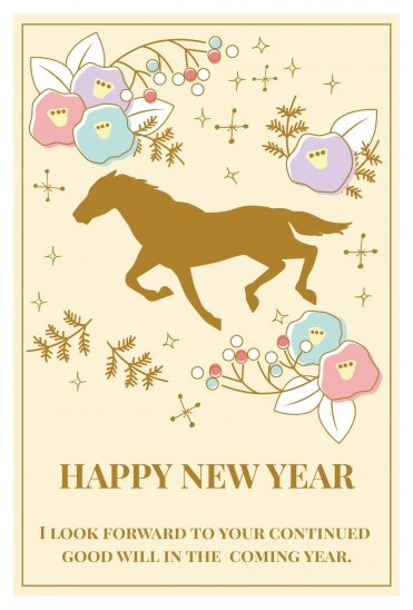 HAPPY NEW YEAR 馬のシルエット金色年賀状