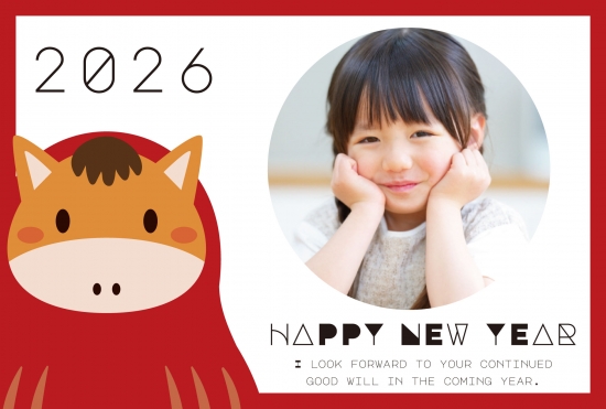 2026年干支キャラの赤枠年賀状