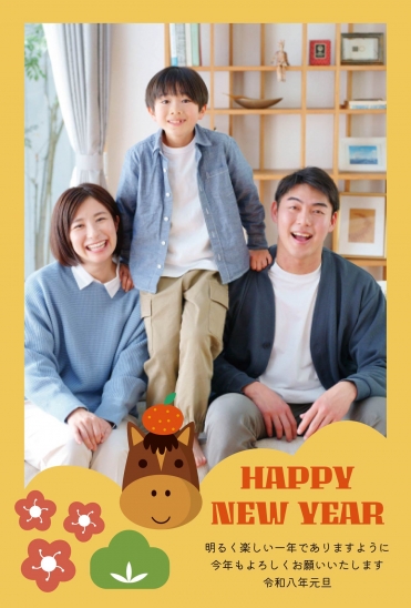 黄色のポップな馬年賀状フレーム