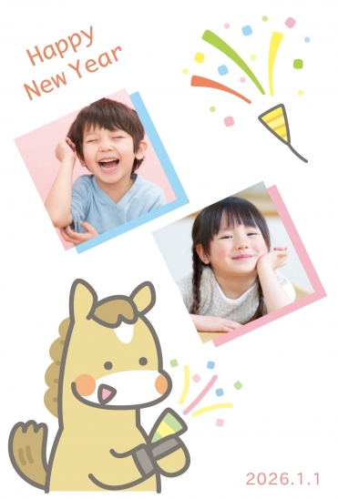 馬とクラッカーの写真フレーム2026